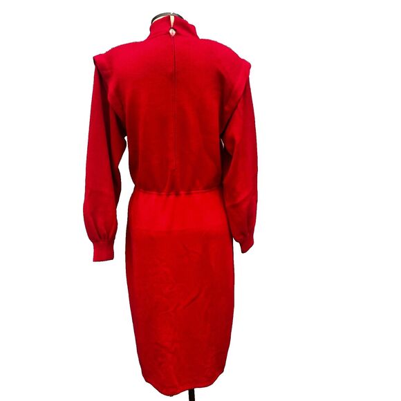 Vintage St. John Marie Red Knit Midi Dress Women's 10 80s Big Shoulders - Picture 9 of 10